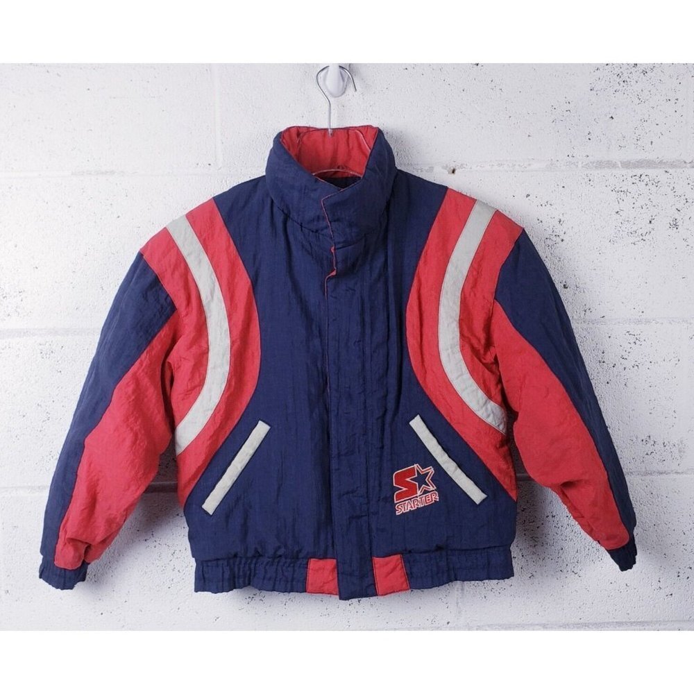 Vintage 90s Starter Puffer Jacket Red Blue Youth Size 7T Full Zip‎